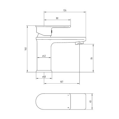 Carysil Zircon Basin Mixer Technical Drawing