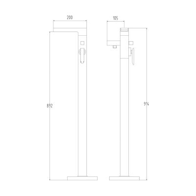Carysil Ingot Floor Mounted Bath Shower Mixer Technical Drawing