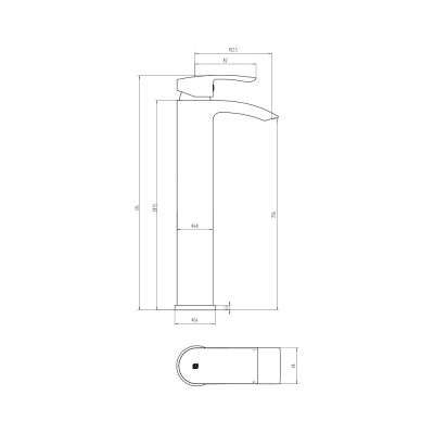 Carysil Milla High Rise Basin Mixer Technical Line Drawing