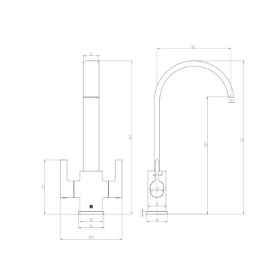 Carysil Hygge kitchen mixer tap Technical Drawing