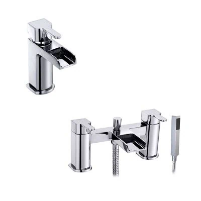 Carysil Square Waterfall Basin Tap and Bath Filler Set with Shower Attachment