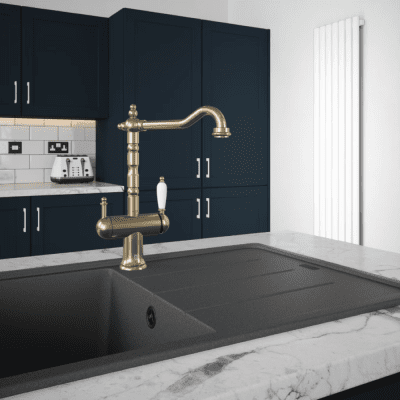 Carysil Provence Brushed Gold Instant Hot Tap with White handle