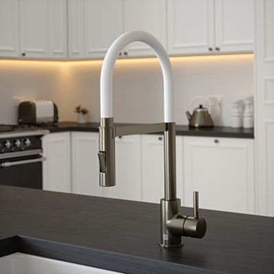 Carysil Tube Spray Tap in Gun Metal with Ghost White Tube