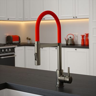 Carysil Tube Spray Tap in Gun Metal with Sunset Red Tube
