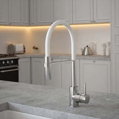 Carysil Tube Tap Without Spray Function in Nickel with Ghost White Tube