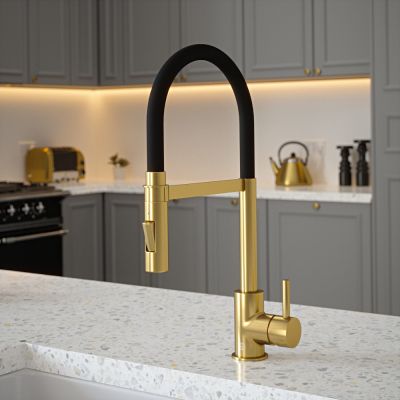 Carysil Tube Spray Tap in Brushed Gold with Black Velvet Tube