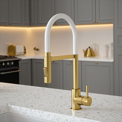 Carysil Tube Spray Tap in Brushed Gold with Ghost White Tube