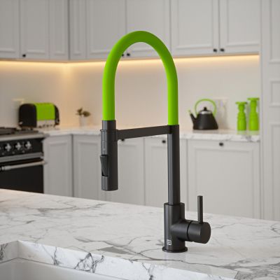 Carysil Tube Black Tap with Spray Function in Green Tea