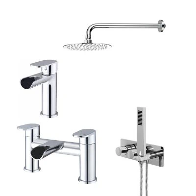 Spa Basin Mixer, Bath Filler Mixer and Concealed Twin Thermostatic Shower Set Bundle -NP