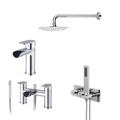 Spa Basin Mixer, Bath Shower Mixer and Concealed Twin Thermostatic Shower Set Bundle -NP