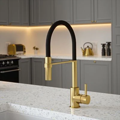 Carysil Tube Tap in Brushed Gold with Black Tube - CL147