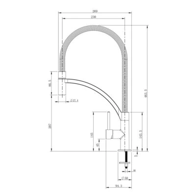 Alternative view of Single Lever Tube Kitchen Mixer Brushed Steel with Black Hose