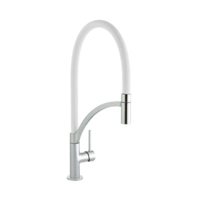 Single Lever Tube Kitchen Mixer Chrome with White Hose