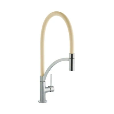 Single Lever Tube Kitchen Mixer Brushed Steel with Champagne Hose