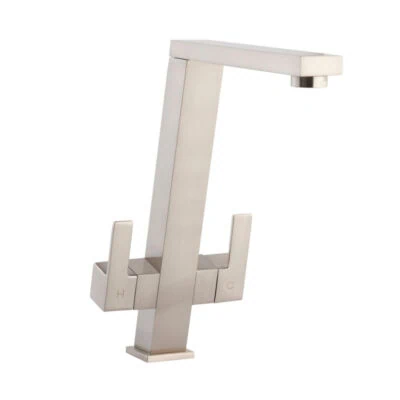 Square Twin Lever Kitchen Mixer - Brushed Steel