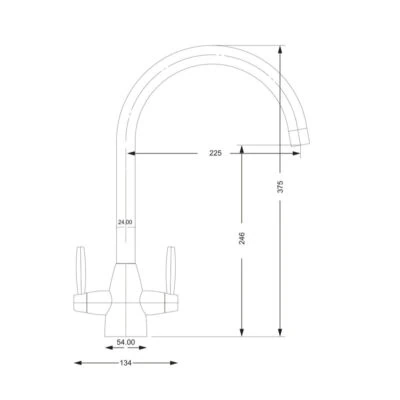 Alternative view of Twin Lever Kitchen Mixer Brushed Steel with Grey Spout and Handles