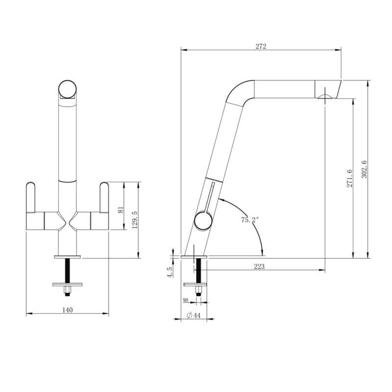 Round Twin Lever Kitchen Mixer - Chrome - Image 2