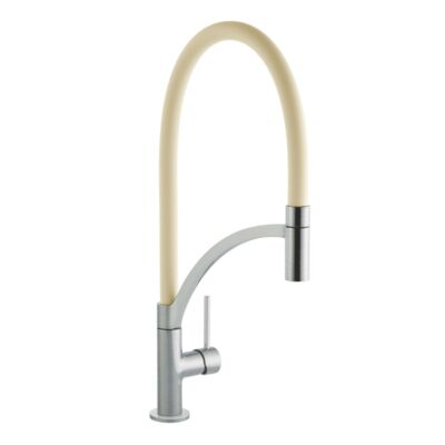 Single Lever Tube Kitchen Mixer Brushed Steel with Champagne Hose