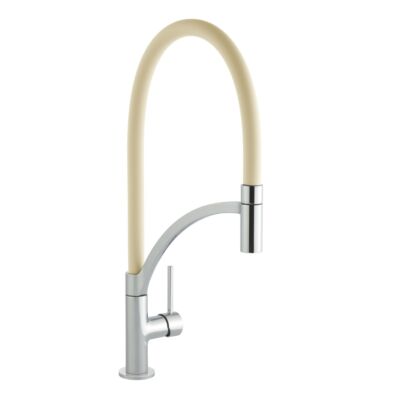 Single Lever Tube Kitchen Mixer Chrome with Champagne Hose