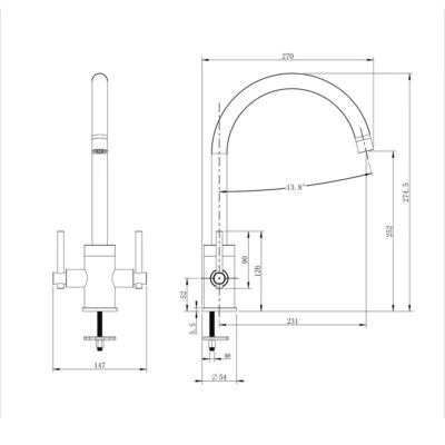 Alternative view of Twin Lever Kitchen Mixer Chrome with Grey Spout and Handles