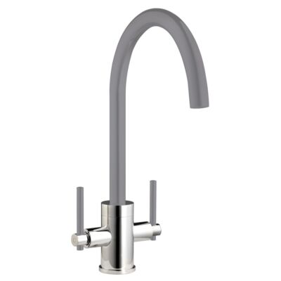 Twin Lever Kitchen Mixer Chrome with Grey Spout and Handles