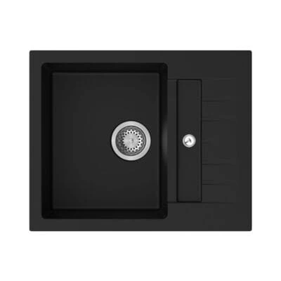 Compact Granite Inset Sink with Side Drainer - Black