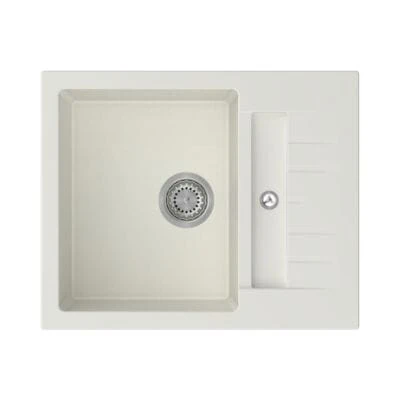 Compact Granite Inset Sink with Side Drainer - White