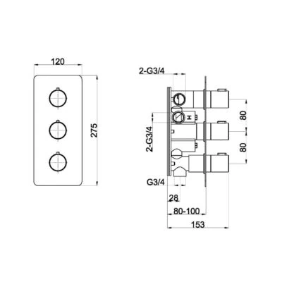 Alternative view of Round 3 Way Thermostatic Shower Valve
