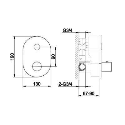 Alternative view of Round Thermostatic Shower Valve with Push Button